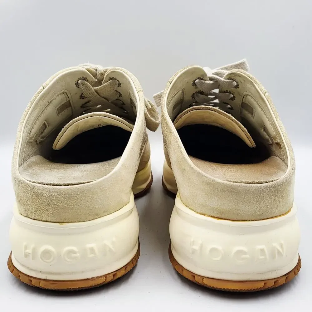 Hogan Interactive Cream Suede Snakeskin Slip On Mule Sneakers Made in Italy 36